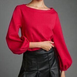 New Anthropologie Sweater Fuchsia Pink Rose Balloon Sleeve Blouse size Large